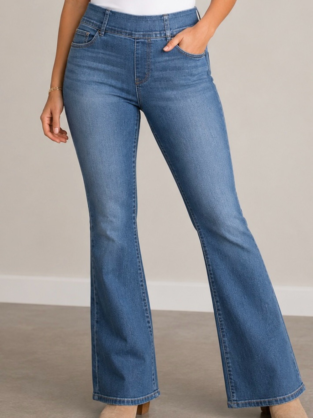 Tribal Jeans Audrey Size 10 Tall Mid-Rise Pull-On Stretch Flare Jeans